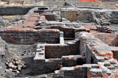 
Foundations of the coal washery and crusher. Elements of both a Carr’s Disintegrator and Sheppard Feldspar washer were present, Cyfarthfa Ironworks, September 2013